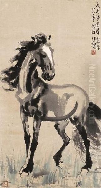 Standing Horse Oil Painting by Xu Beihong