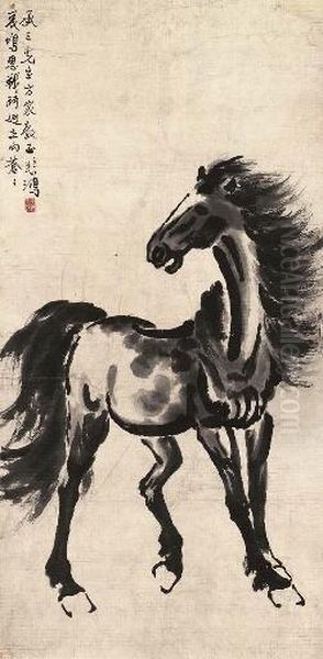 Standing Horse Oil Painting by Xu Beihong