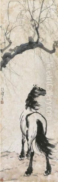 Horse In The Wind Oil Painting by Xu Beihong