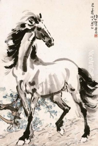 Standing Horse Oil Painting by Xu Beihong