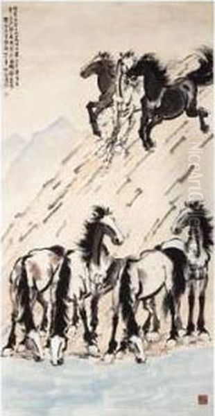 Eight Horses Oil Painting by Xu Beihong