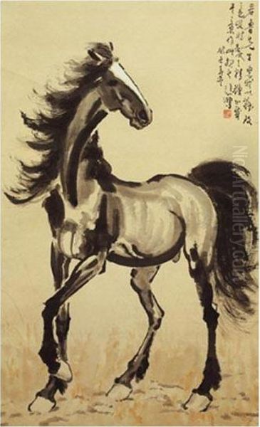 Standing Horse Oil Painting by Xu Beihong