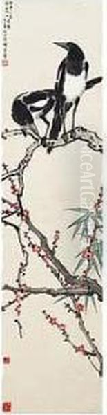 Magpie On A Plum Blossoms Branch Oil Painting by Xu Beihong