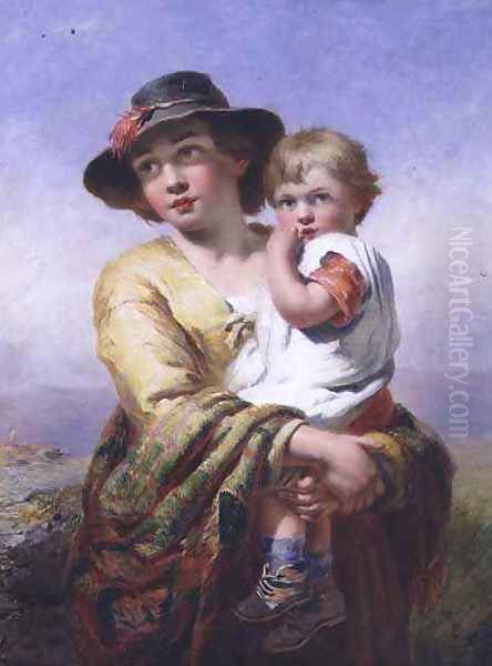 Mother and child Oil Painting by James John Hill