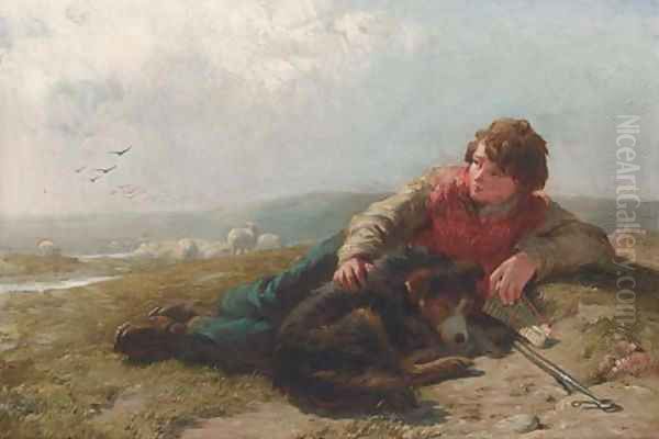 The young shepherd boy Oil Painting by James John Hill