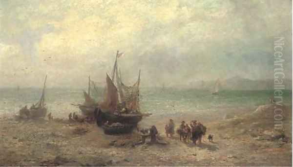 Unloading the day's catch Oil Painting by James John Hill