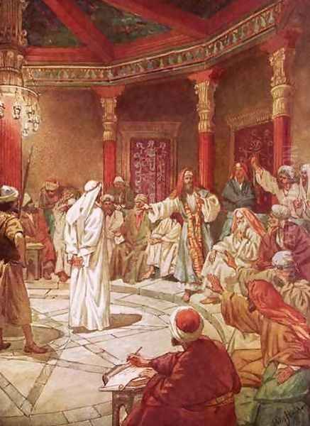 Jesus brought before Caiaphas and the Council Oil Painting by William Brassey Hole