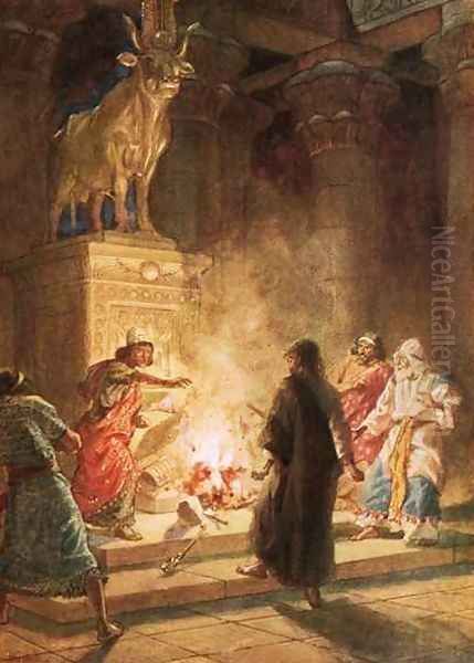 A prophet of God denounces the idolatry of Jeroboam Oil Painting by William Brassey Hole