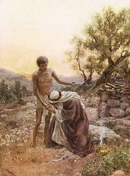 Abraham and Isaac at mount Moriah Oil Painting by William Brassey Hole