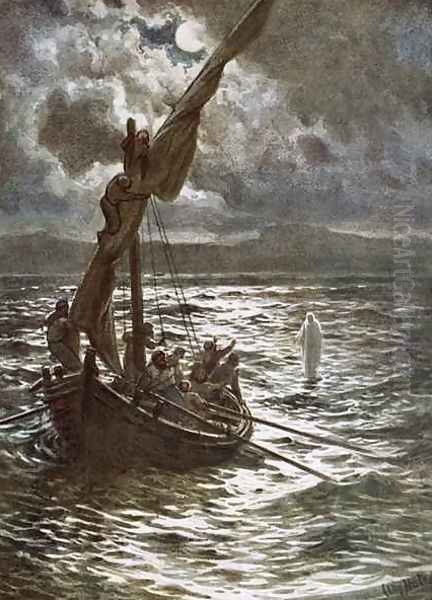 Jesus walking upon the sea Oil Painting by William Brassey Hole