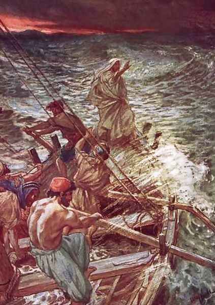 Jesus stilling the tempest Oil Painting by William Brassey Hole