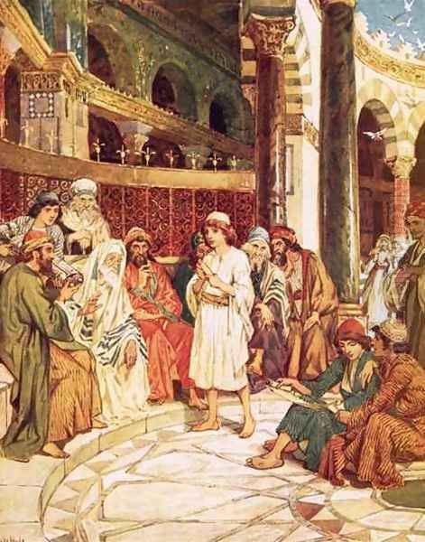 Christ speaking with the doctors in the temple in Jerusalem Oil Painting by William Brassey Hole