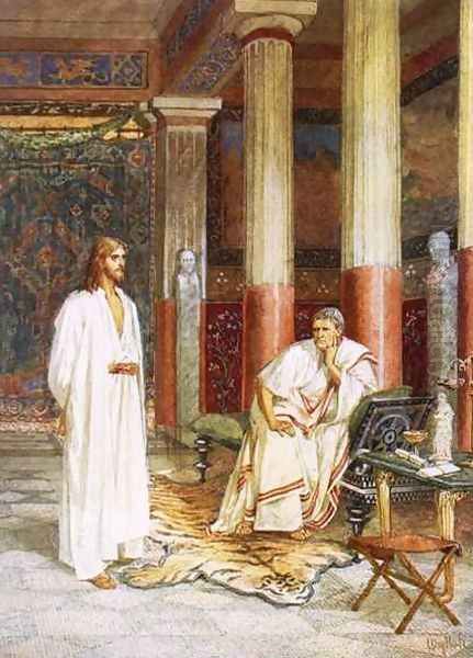 Jesus being interviewed privately by Pontius Pilate Oil Painting by William Brassey Hole