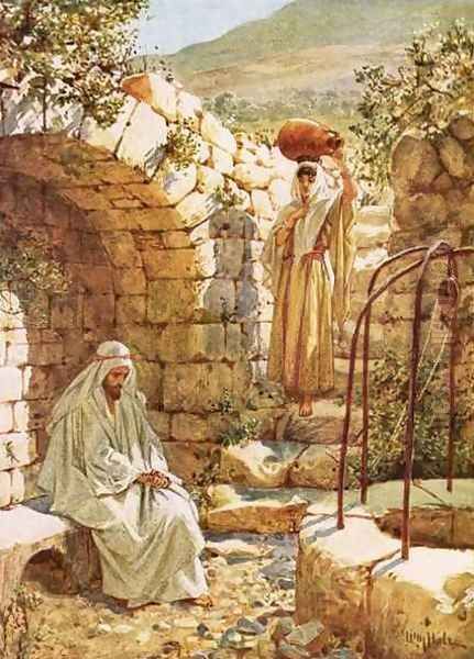 Jesus resting by Jacobs Well Oil Painting by William Brassey Hole