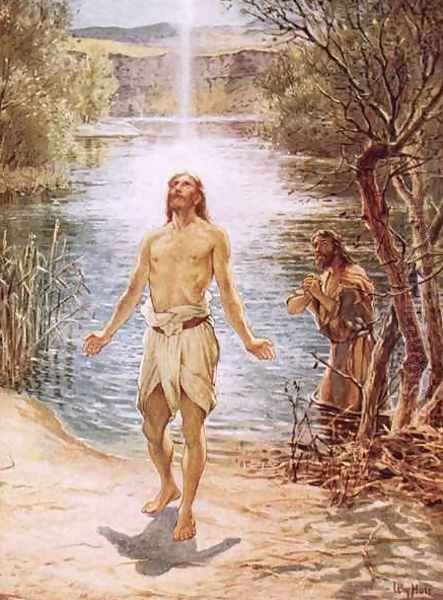 Christ baptised by John the Baptist Oil Painting by William Brassey Hole