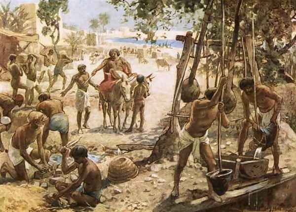 Israelites making bricks in Egypt Oil Painting by William Brassey Hole