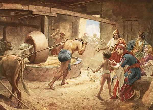 Samson grinding in prison at Gaza Oil Painting by William Brassey Hole