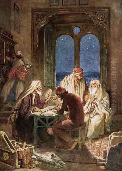 Compiling and editing the canon of Scripture from ancient documents and records Oil Painting by William Brassey Hole