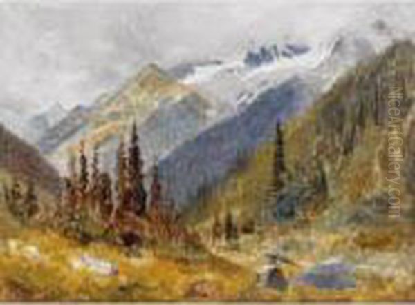 Artist Sketching In The Rockies Oil Painting by Frederic Marlett Bell-Smith