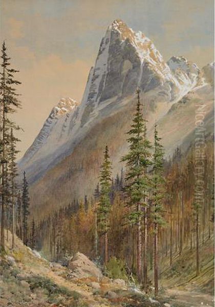 A Snow-clad Mountain In The Rockies, A Railway Track In Theforeground Oil Painting by Frederic Marlett Bell-Smith