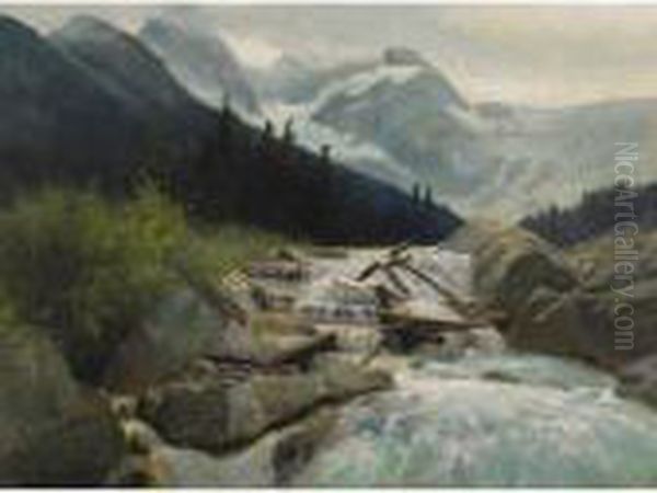 Rapids, Mount Donald Oil Painting by Frederic Marlett Bell-Smith