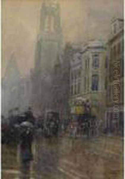 London Rain Oil Painting by Frederic Marlett Bell-Smith