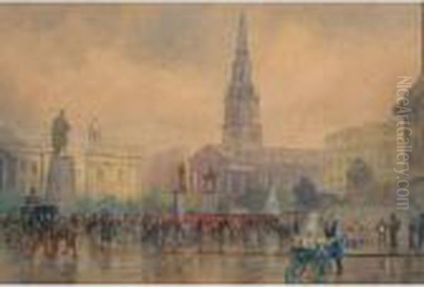 Trafalgar Square, London Oil Painting by Frederic Marlett Bell-Smith