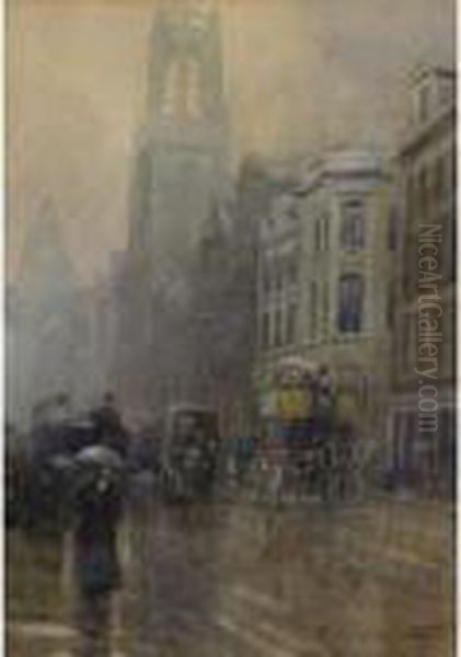 London Street Scene Oil Painting by Frederic Marlett Bell-Smith