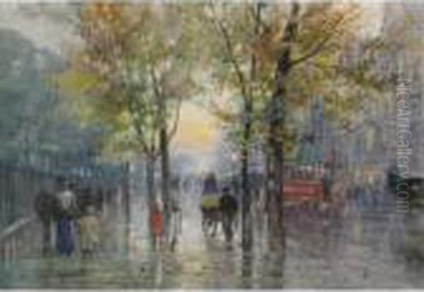 Piccadilly In Rain Oil Painting by Frederic Marlett Bell-Smith