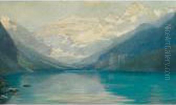 Lake Louise, Victoria Glacier Oil Painting by Frederic Marlett Bell-Smith