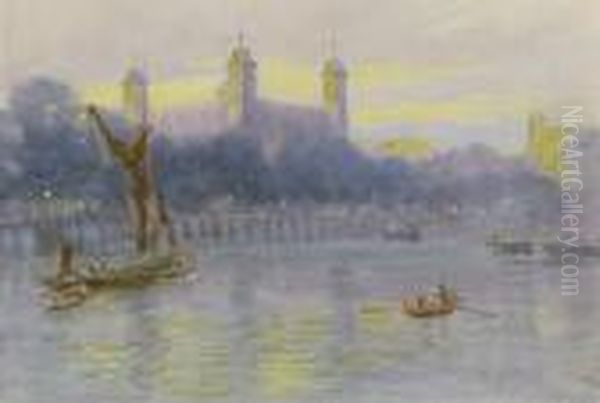 The Tower Of London (from The Thames) Oil Painting by Frederic Marlett Bell-Smith