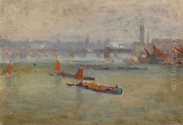 By London Bridge Oil Painting by Frederic Marlett Bell-Smith