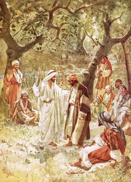 Jesus asking his disciples whom the people say he is Oil Painting by William Brassey Hole