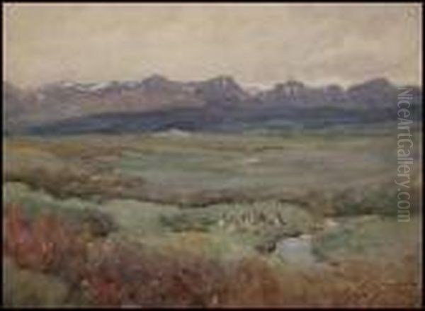 Indian Camp, Approach Of The Rockies, Alberta, Nwt Oil Painting by Frederic Marlett Bell-Smith