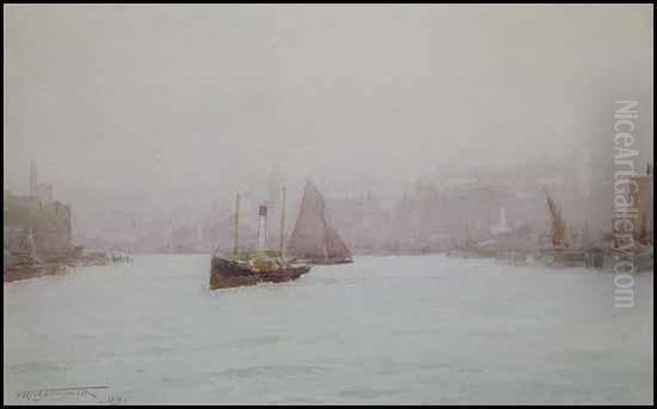 On The Thames Oil Painting by Frederic Marlett Bell-Smith