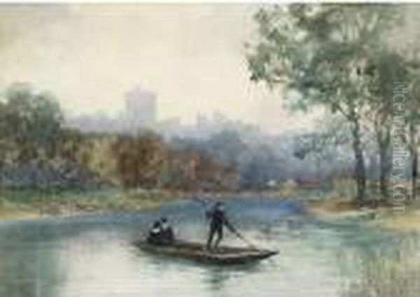 Punters On The Thames At Windsor Castle Oil Painting by Frederic Marlett Bell-Smith