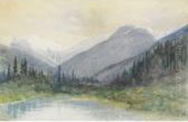 Lake In The Rockies Oil Painting by Frederic Marlett Bell-Smith