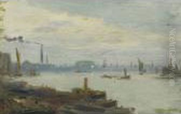 London Pool Oil Painting by Frederic Marlett Bell-Smith