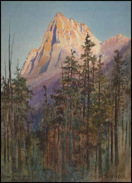 Sunset On Mt. Carrol, Rogers Pass, Bc Oil Painting by Frederic Marlett Bell-Smith