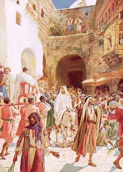 Jesus entering Jesusalem Oil Painting by William Brassey Hole