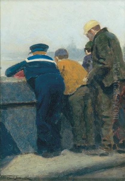 Waiting For The Boat To Dock Oil Painting by Frederic Marlett Bell-Smith