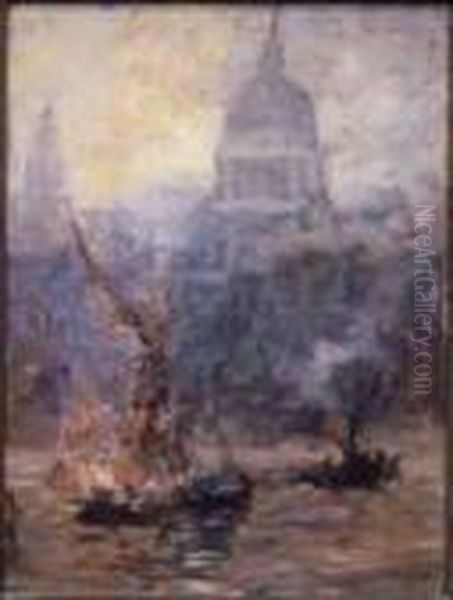 St. Paul's Cathedral From The Thames Oil Painting by Frederic Marlett Bell-Smith