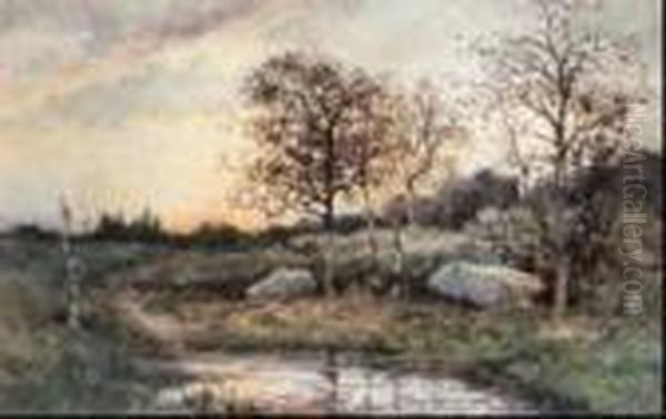 Sunset Over Extensive Landscape Oil Painting by Frederic Marlett Bell-Smith