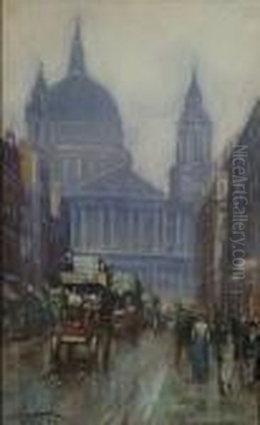 Ludgate Hill, St Paul's Behind Oil Painting by Frederic Marlett Bell-Smith