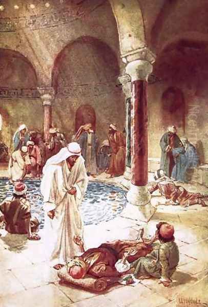 Jesus at the pool of Bethseda Oil Painting by William Brassey Hole