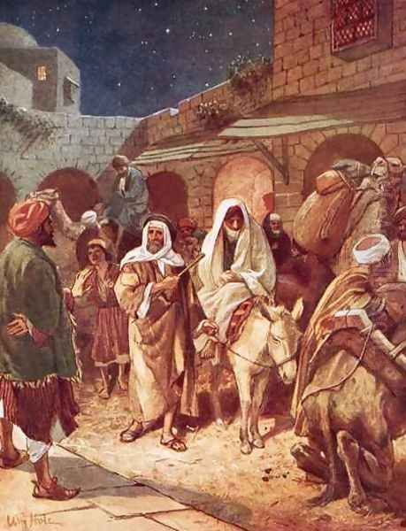 Joseph and Mary arrive at Bethlehem but find there is no room for them at the inn Oil Painting by William Brassey Hole