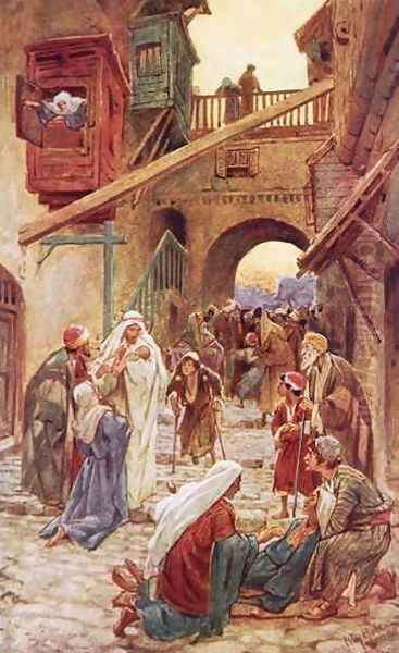 The people of Capernaum bringing Jesus many to heal Oil Painting by William Brassey Hole