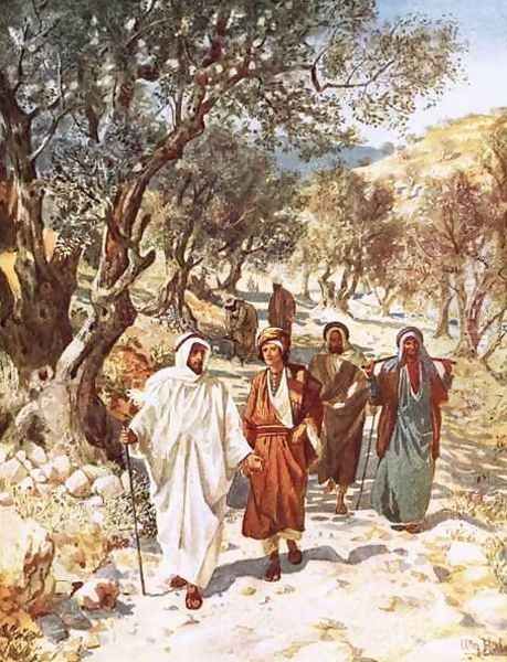 Jesus and his disciples travelling into Galilee Oil Painting by William Brassey Hole