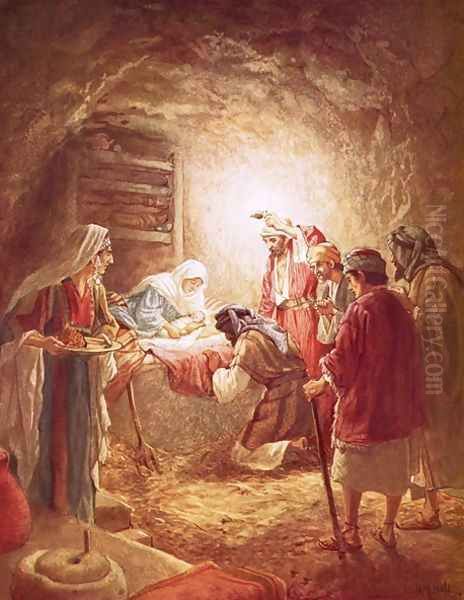 The shepherds finding the infant Christ lying in a manger Oil Painting by William Brassey Hole