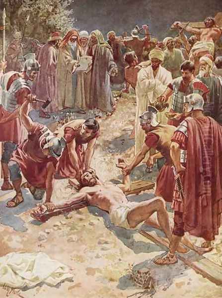 Jesus being crucified Oil Painting by William Brassey Hole